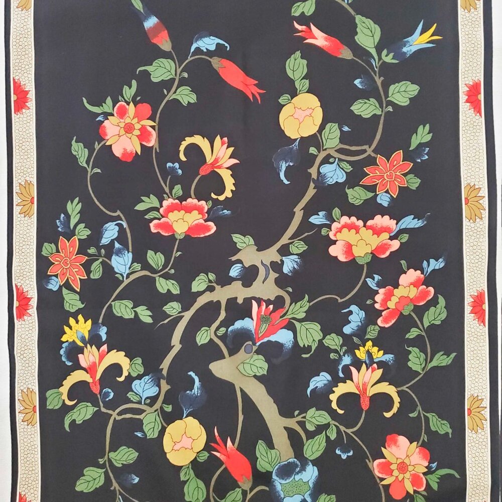 VTG Metropolitan Museum of Art Qing Dynasty Tree 100% Silk Oblong Scarf Floral - Picture 6 of 9